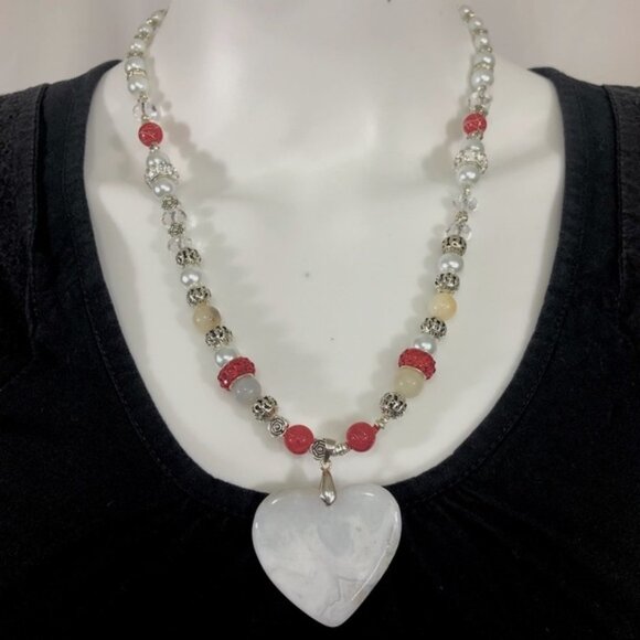 Chalcedony Heart Beaded Necklace - Picture 1 of 7